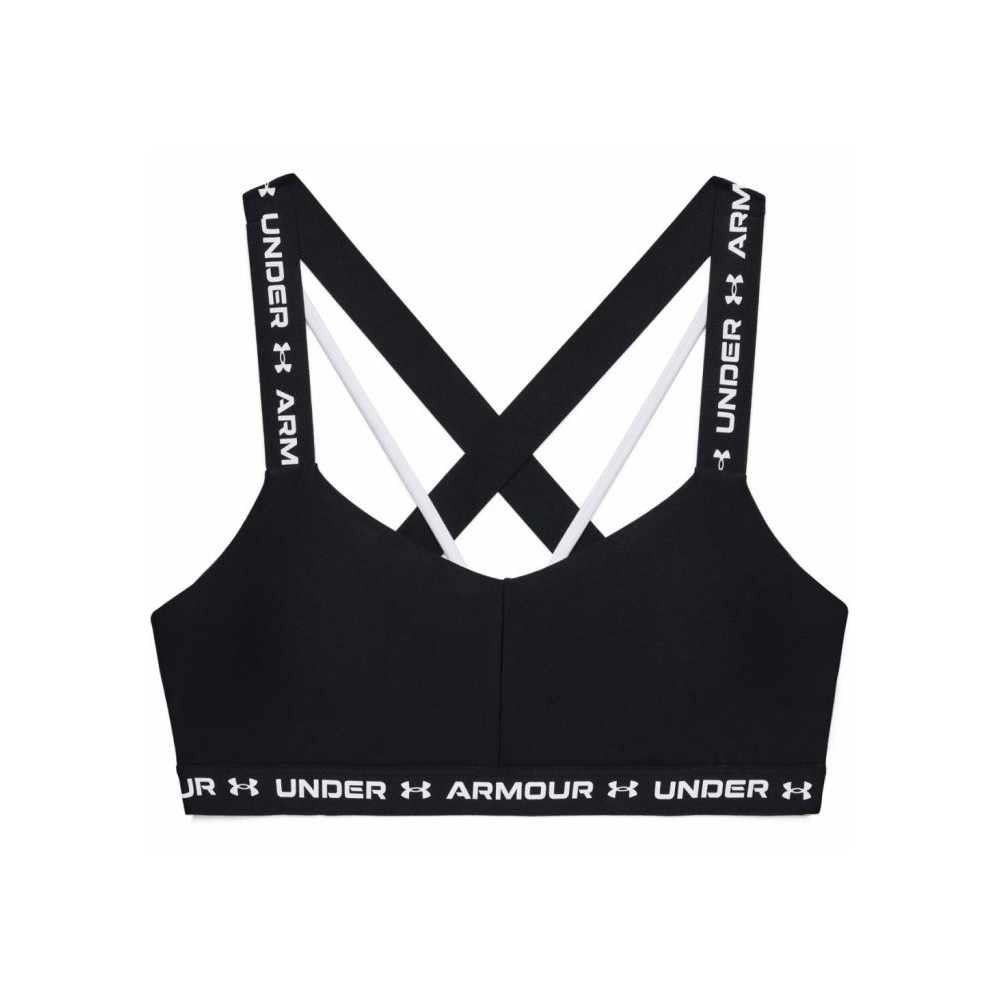 Under Armour Mid Cross back Black & White Logo Sports Bra Womens Large